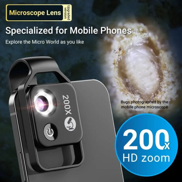 200x Magnification Pocket Microscope Lens with CPL and LED Light for SmartPhones - Image 2