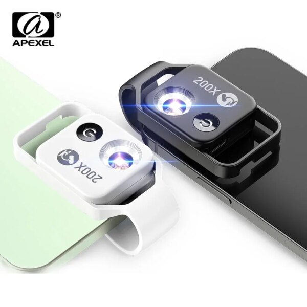 200x Magnification Pocket Microscope Lens with CPL and LED Light for SmartPhones