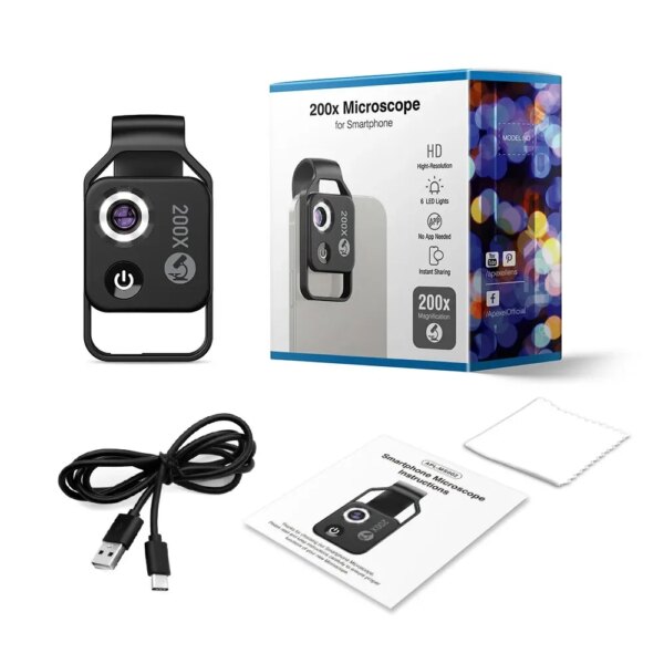 200x Magnification Pocket Microscope Lens with CPL and LED Light for SmartPhones - Image 6