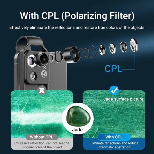 200x Magnification Pocket Microscope Lens with CPL and LED Light for SmartPhones - Image 3