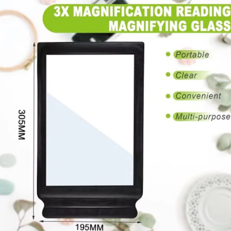 A4 Full Page Size Portable Black Frame Ultra Thin Magnifying Glass Bookmark Magnifying Lens for Reading Books