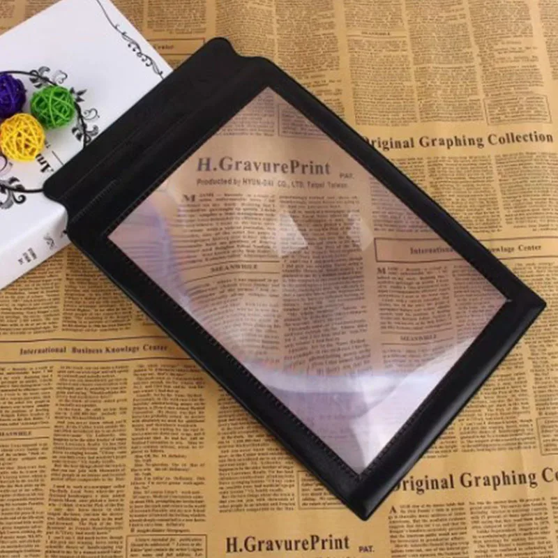 A4 Full Page Size Portable Black Frame Ultra Thin Magnifying Glass Bookmark Magnifying Lens for Reading Books