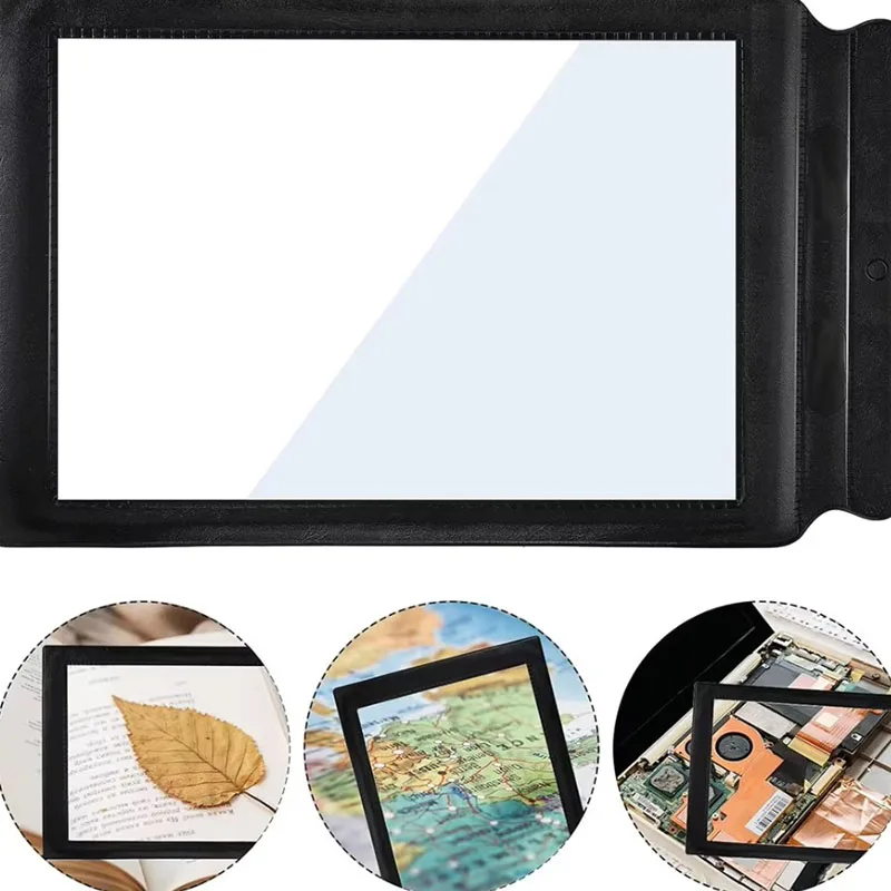 A4 Full Page Size Portable Black Frame Ultra Thin Magnifying Glass Bookmark Magnifying Lens for Reading Books